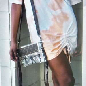 Repurposed Louis Vuitton Purse Clear Stadium Game Day Bag Crossbody PouchTassels